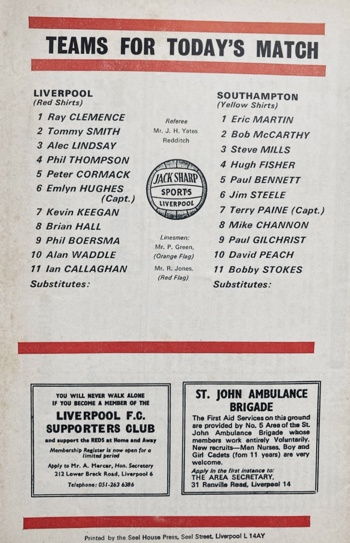 Match programme lineups
