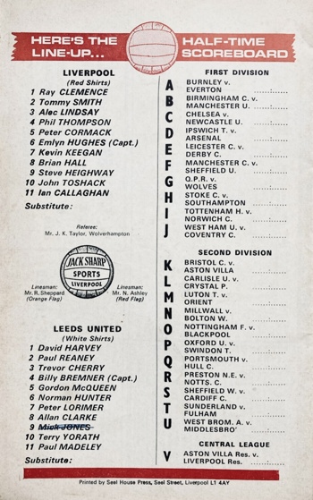 Match programme lineups