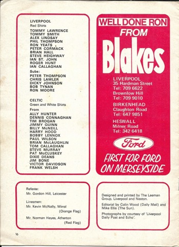 Match programme lineups
