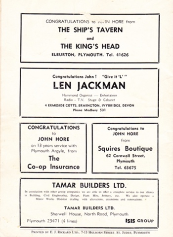 Match programme backcover