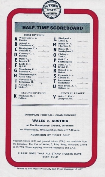 Match programme backcover