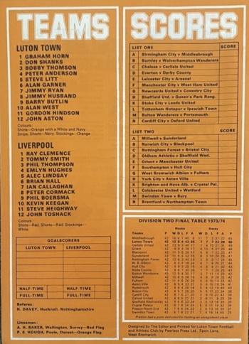 Match programme lineups