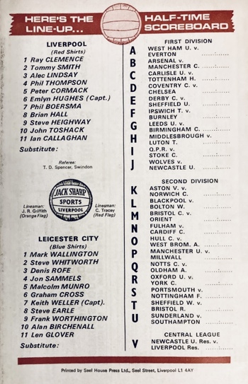 Match programme lineups
