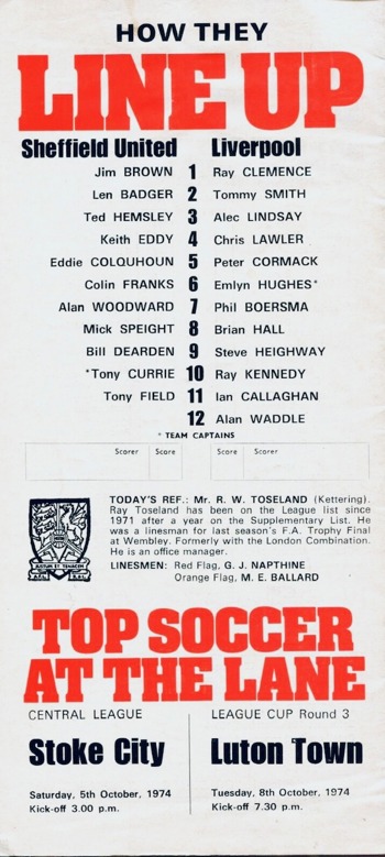 Match programme lineups