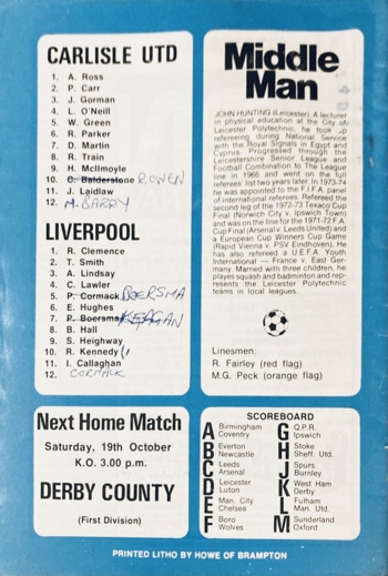 Match programme lineups