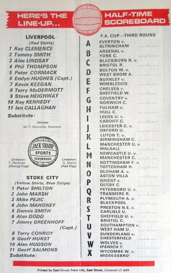 Match Programme lineups