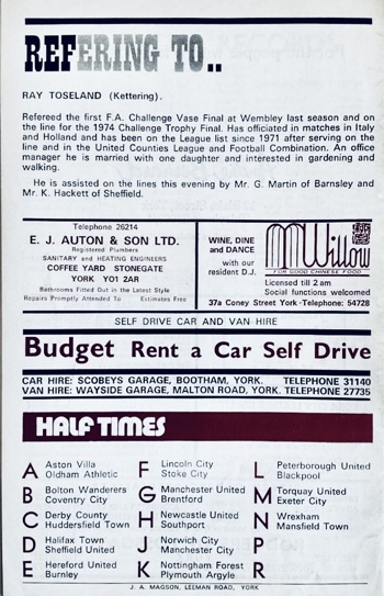 Match programme backcover