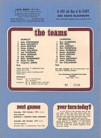 Match programme - BackCover