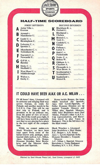 Match Programme backcover