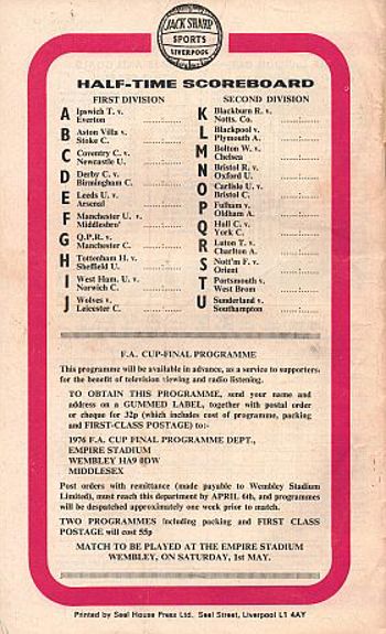 Match programme - BackCover