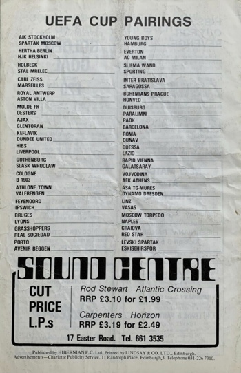 Match programme backcover