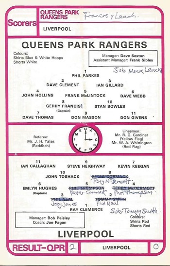 Match programme - lineups