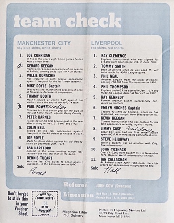 Match programme lineups