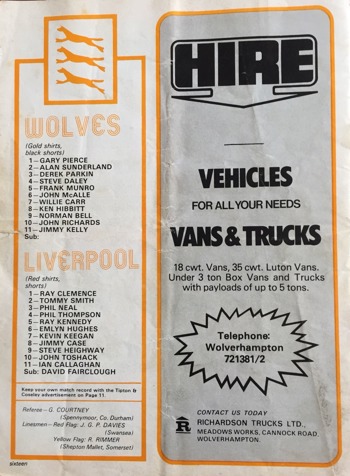 Match Programme - Line Ups