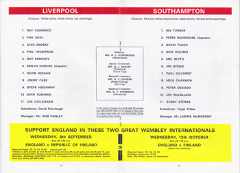 Match Programme - Lineups