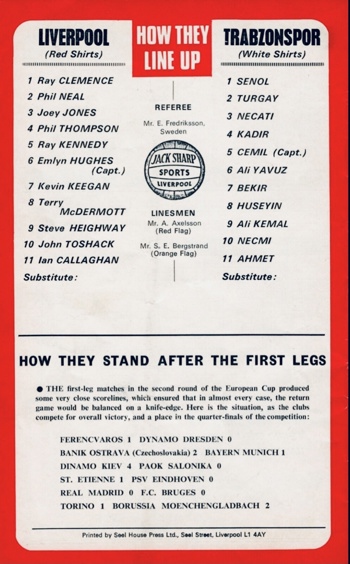 Match programme - lineups