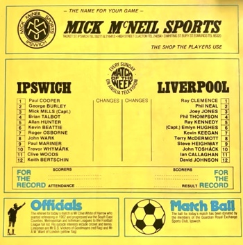 Match programme lineups