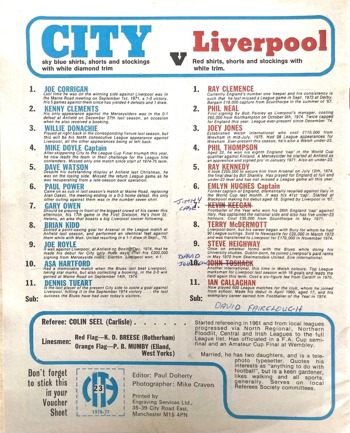 Match Programme Lineups