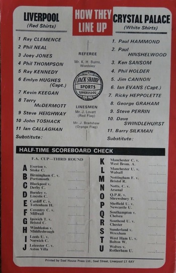 Match programme lineups