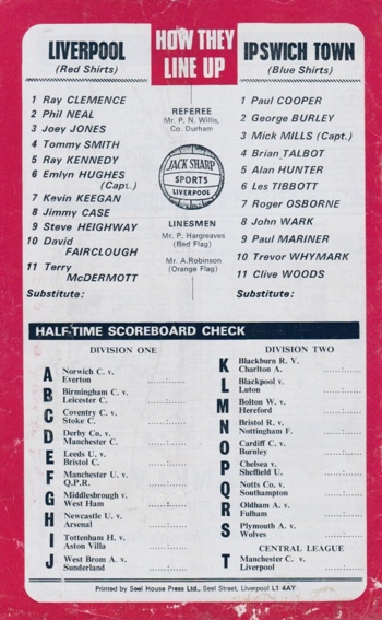 Match programme lineups