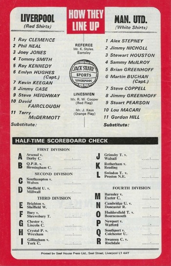 Match programme lineups