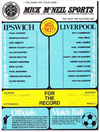 MatchProgramme Lineups