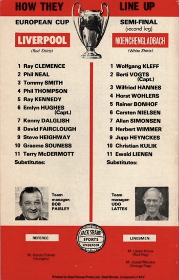Match programme lineups
