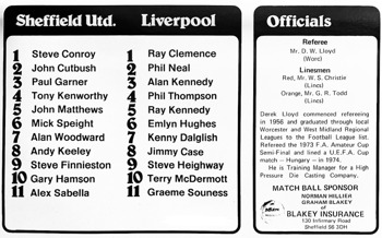 Match programme lineups