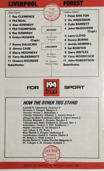 Match programme lineups