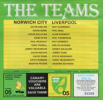 Match programme lineups