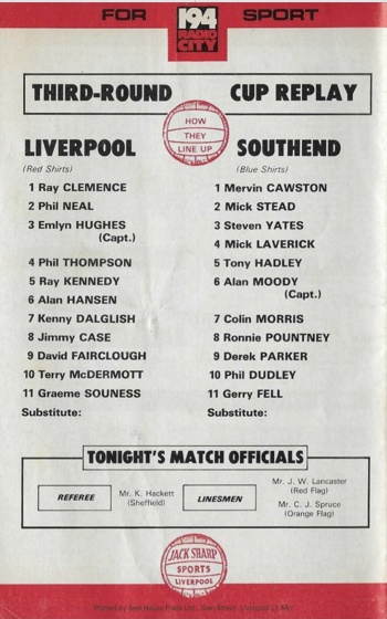 Match programme lineups