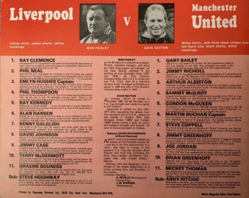 Match programme lineups