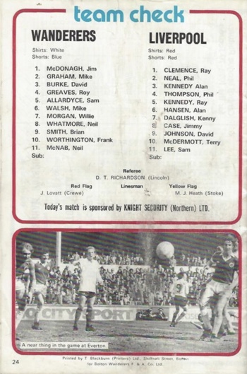 Match Programme - lineups