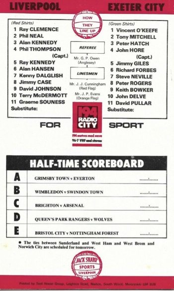 Match programme lineups