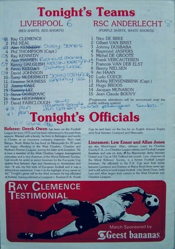 Match Programme lineups