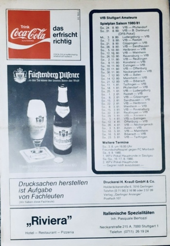 Match programme backcover
