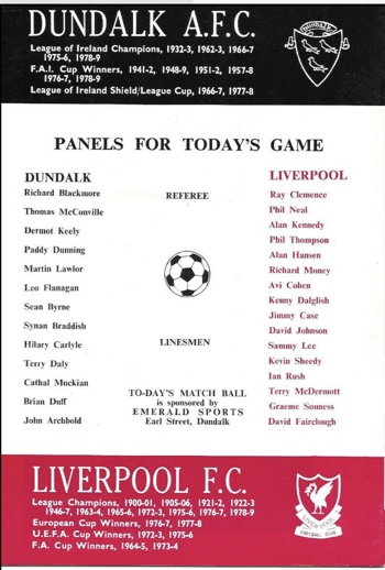 Match programme lineups