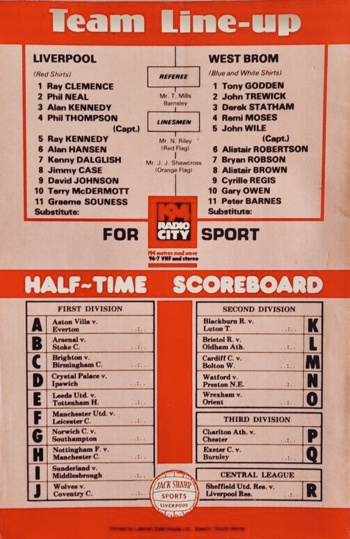 Match programme lineups