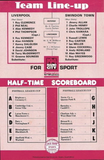 Match programme lineups