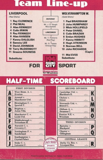Match programme lineups