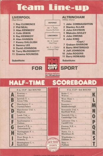 Match programme lineups