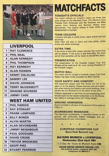 Match programme - lineups