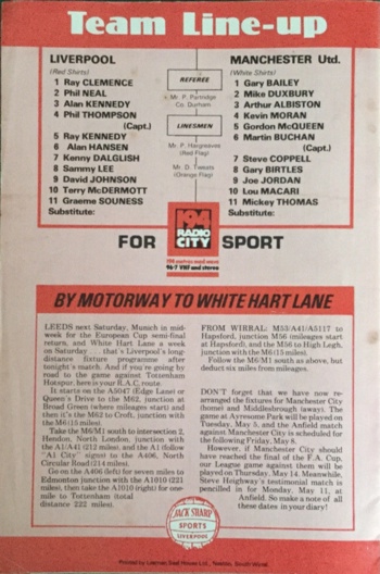Match programme - lineups
