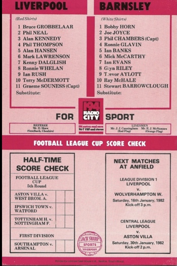 Match programme - lineups