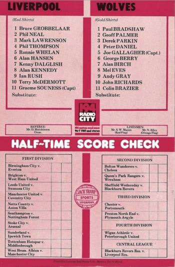 Match programme - lineups