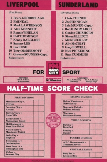 Match programme - lineups