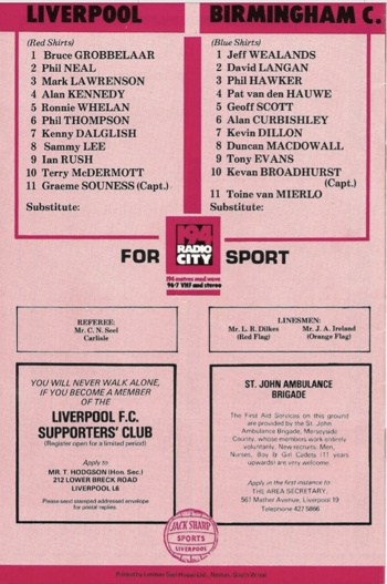 Match programme - lineups