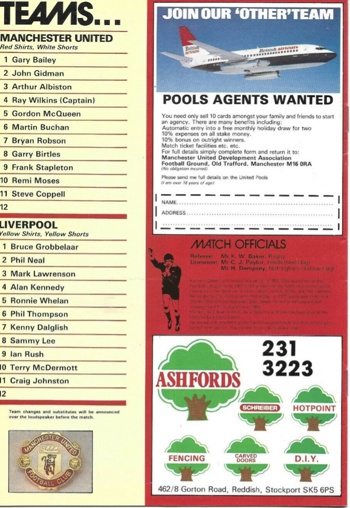 Match programme - lineups