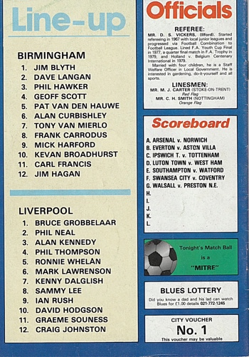 Match programme lineups