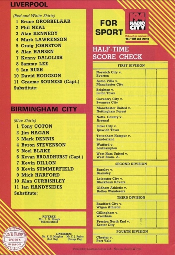 Match programme lineups